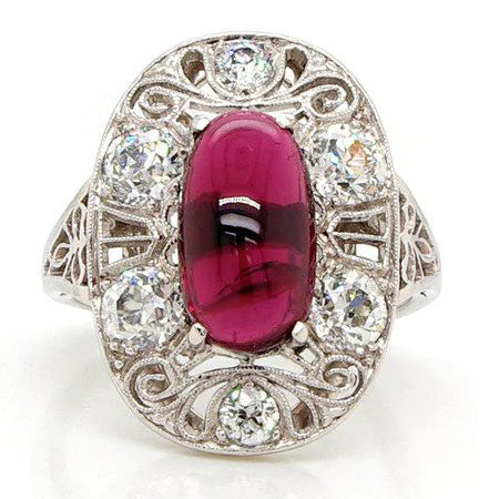 Antique Edwardian Garnet and Diamond Cluster Ring