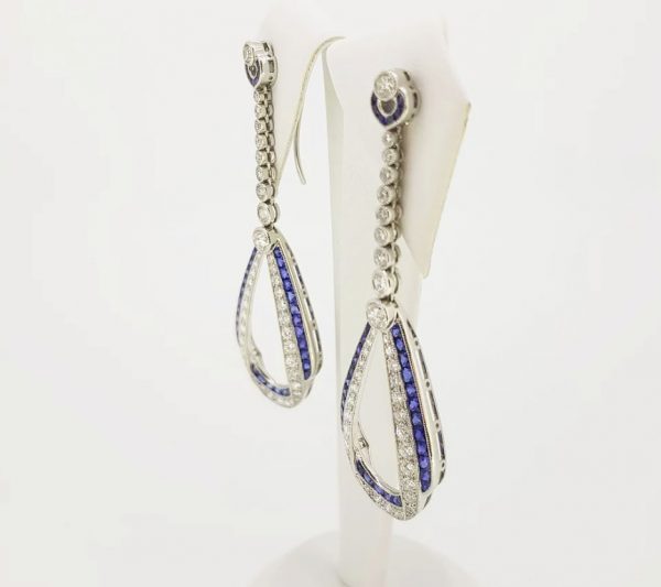 Sapphire and Diamond Drop Earrings, Platinum