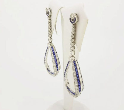 Sapphire and Diamond Drop Earrings, Platinum