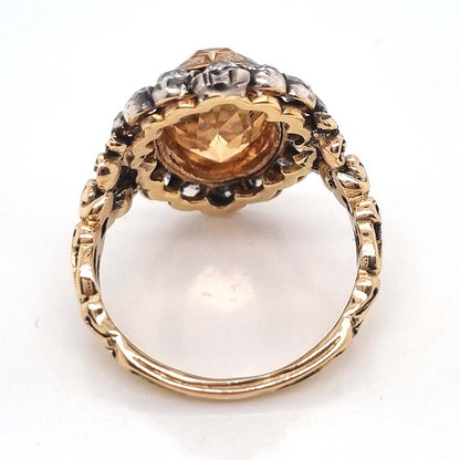 Victorian Antique 6.73ct Imperial Topaz and 1.60ct Old Cut Diamond Cluster Ring
