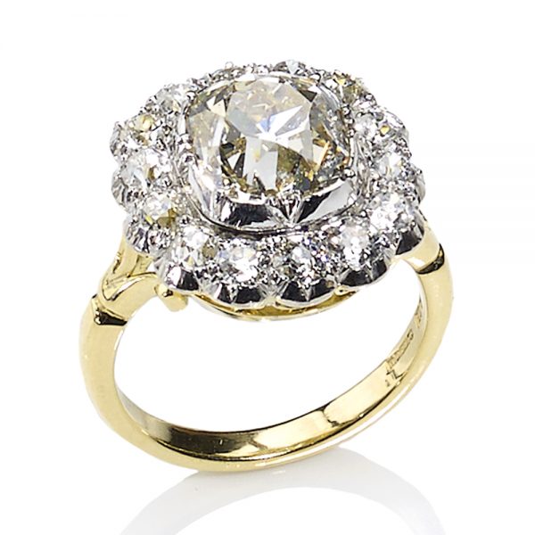 2.15ct Old Cut Diamond Cluster Engagement Ring, 3.8ct total