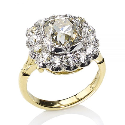 2.15ct Old Cut Diamond Cluster Engagement Ring, 3.8ct total