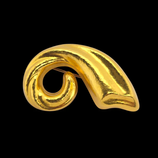 Vintage Lalaounis 18cct Yellow Hammered Gold Swirl Brooch, Circa 1980