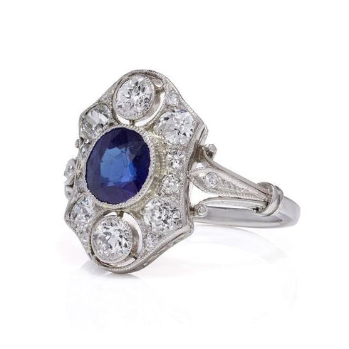Art Deco Sapphire and Diamond Trilogy Cluster Engagement Plaque Ring