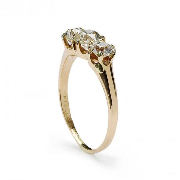 Art Deco Old European Cut Diamond Three Stone Engagement Ring, 1.69 carat total