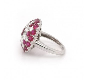 Vintage 1950's Ruby, Diamond and Platinum Bombé Ring, 3.50 carat total