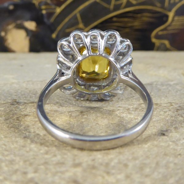 3ct Yellow Sapphire and 1.35ct Diamond Cluster Platinum Ring