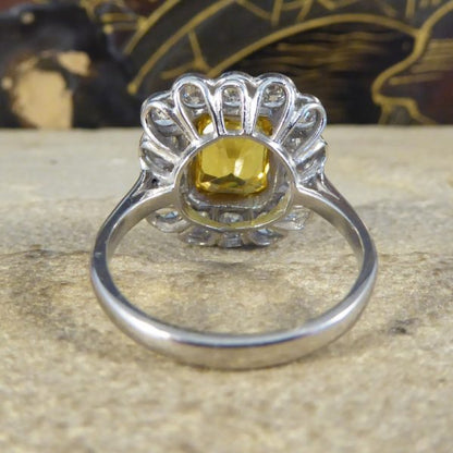 3ct Yellow Sapphire and 1.35ct Diamond Cluster Platinum Ring