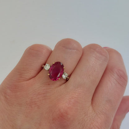 3cts Rubelite and Diamond Three Stone Ring