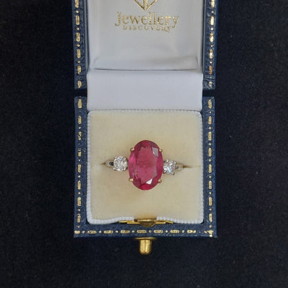 3cts Rubelite and Diamond Three Stone Ring