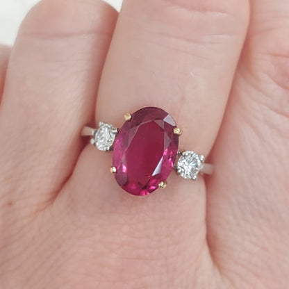 3cts Rubelite and Diamond Three Stone Ring