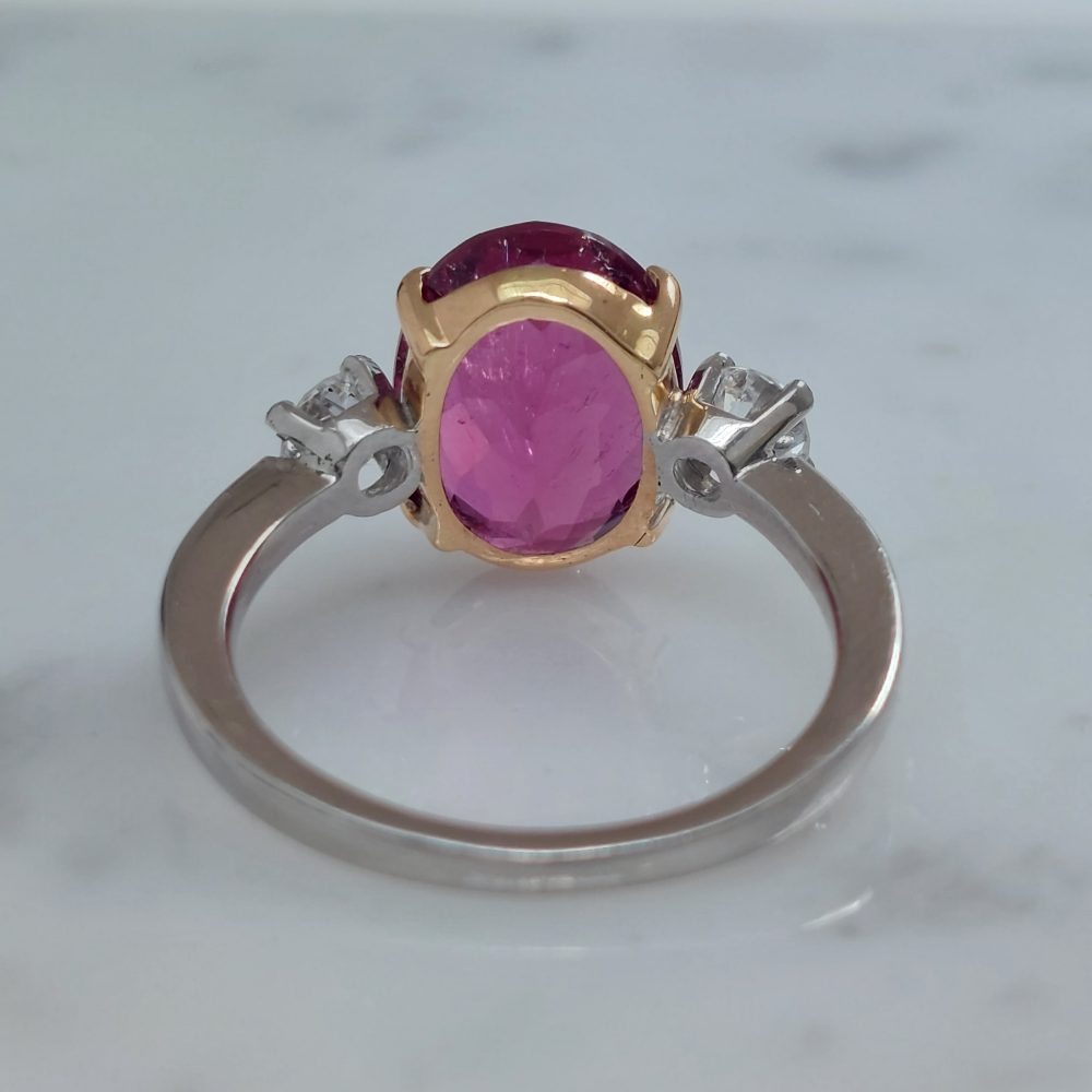 3cts Rubelite and Diamond Three Stone Ring