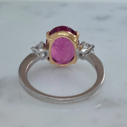 3cts Rubelite and Diamond Three Stone Ring
