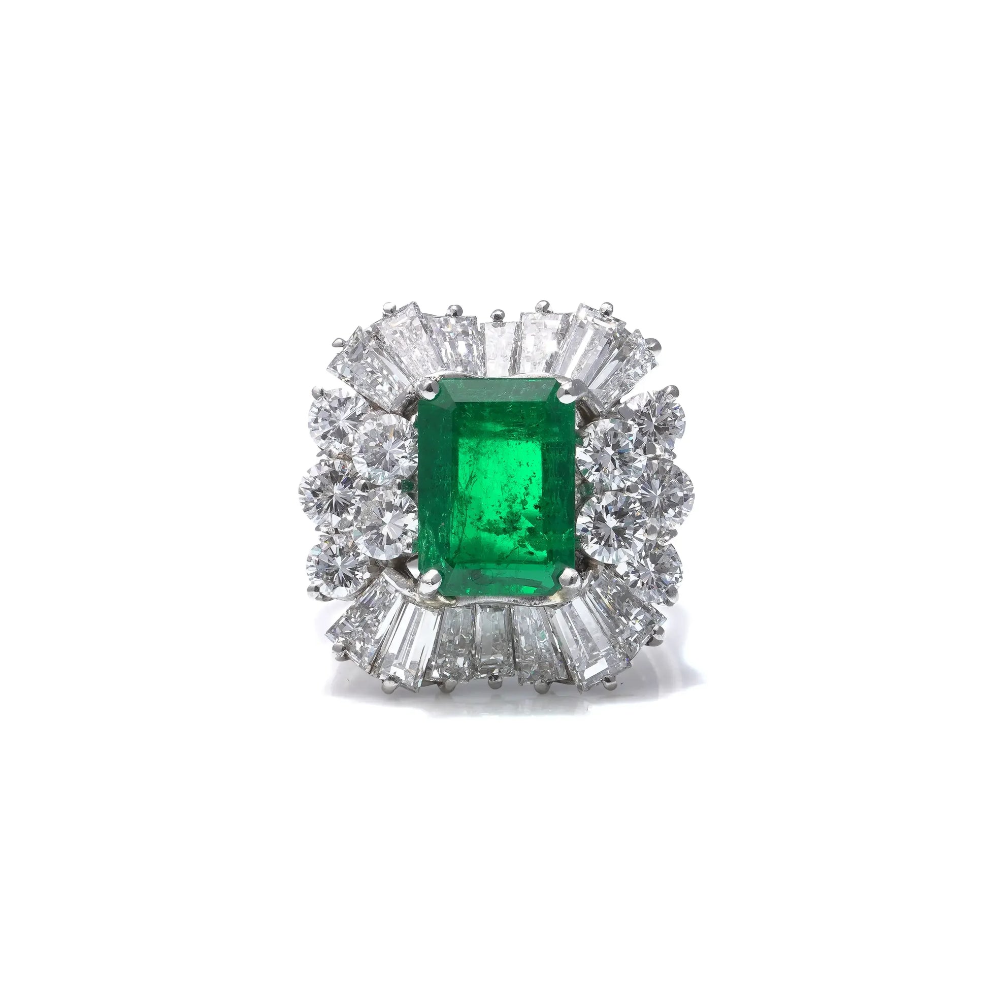Platinum 3cts Colombian Emerald Diamond Cluster Ring