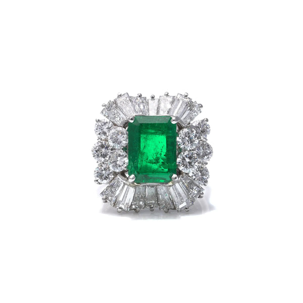 Platinum 3cts Colombian Emerald Diamond Cluster Ring