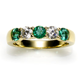 Emerald and Diamond Five Eternity Stone Ring