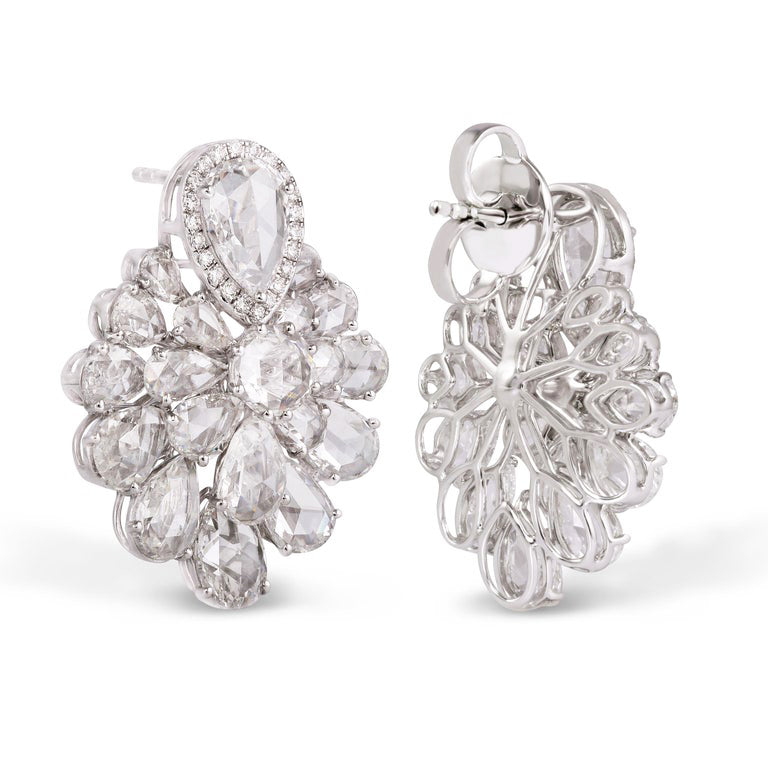 Diamond Floral Cluster Earrings, 9.95 carat total, 18ct White Gold