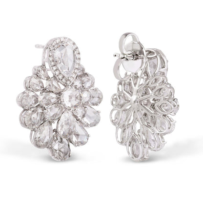 Diamond Floral Cluster Earrings, 9.95 carat total, 18ct White Gold