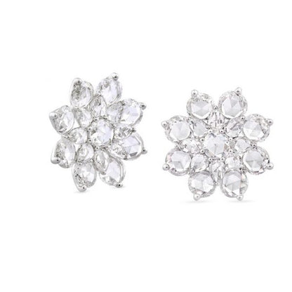 Rose Cut Diamond Flower Cluster Stud Earrings, 5.42ct total, 18ct Gold