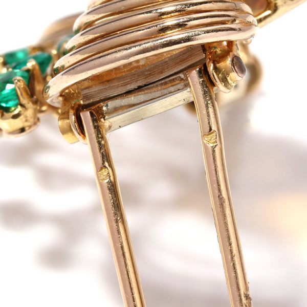 Art Deco French Peacock Brooch with 4ct Citrine, Diamond and Emeralds