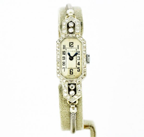 Art Deco Rolex Ladies Wristwatch, Diamond set, 18ct Gold, Glasgow 1924