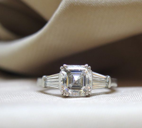 1.80ct Asscher Cut Diamond Ring with Tapered Baguette Shoulders