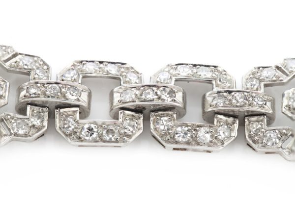 Art Deco Diamond and Platinum Bracelet, 5.89 Carats