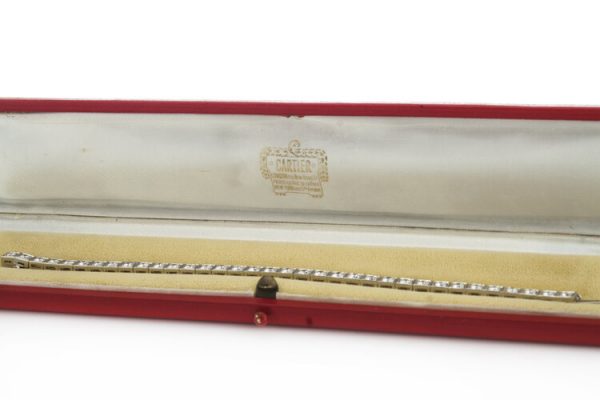 Cartier Vintage Diamond and Platinum Tennis Bracelet, 5.25 carat total, with Cartier box. Circa 1950s