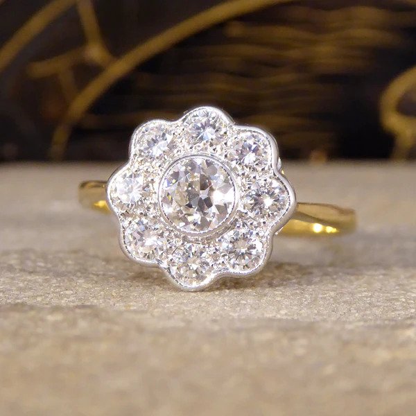 Vintage Daisy Diamond Bezel Set Cluster Ring, 0.91 carat total