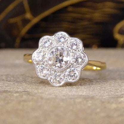 Vintage Daisy Diamond Bezel Set Cluster Ring, 0.91 carat total