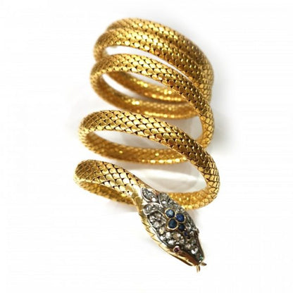Antique Gold Snake Bracelet with Diamond, Sapphire and Ruby, c.1890