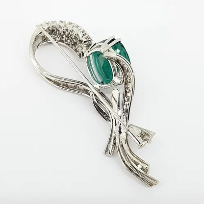 Vintage 1950s Green Tourmaline and Diamond Cluster Spray Brooch