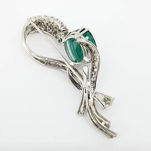 Vintage 1950s Green Tourmaline and Diamond Cluster Spray Brooch