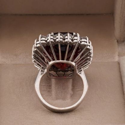 Vintage 25ct Rubellite and Diamond Cluster Cocktail Ring