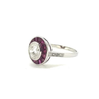 Calibre Ruby and diamond cluster target ring, 1.06 carats