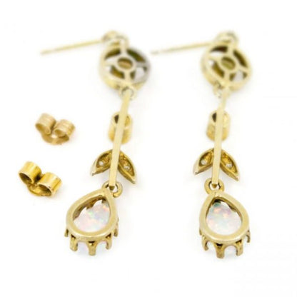 Vintage Opal, Old Cut Diamond and Gold Drop Earrings
