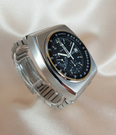 Vintage 1970s Omega Speedmaster 125 Anniversary Limited Edition 42mm Stainless Steel Watch; black dial, date aperture, chronograph, automatic