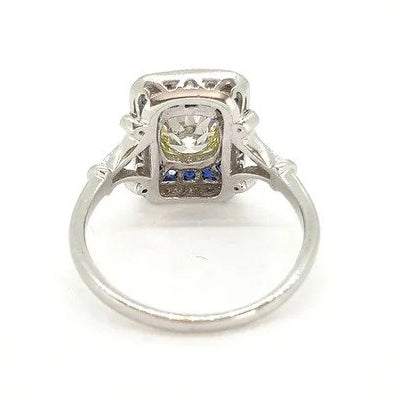1.25ct Old Cut Diamond and Calibre Sapphire Plaque Ring 18ct white gold