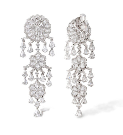 Diamond Floral Chandelier Earrings, 9.77 carat total, 18ct White Gold