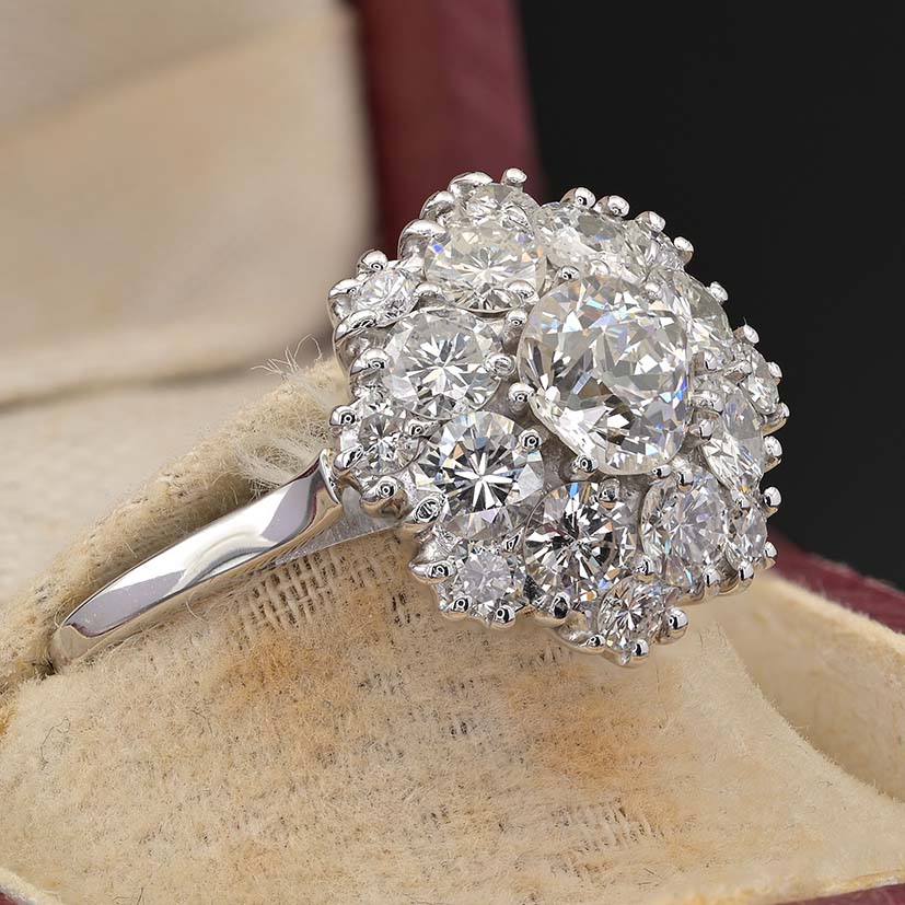 Vintage 2.95ct Diamond Cluster Engagement Ring, Circa 1950s