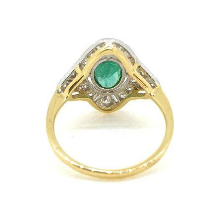 Art Deco Style Emerald and Diamond Cluster Plaque Ring