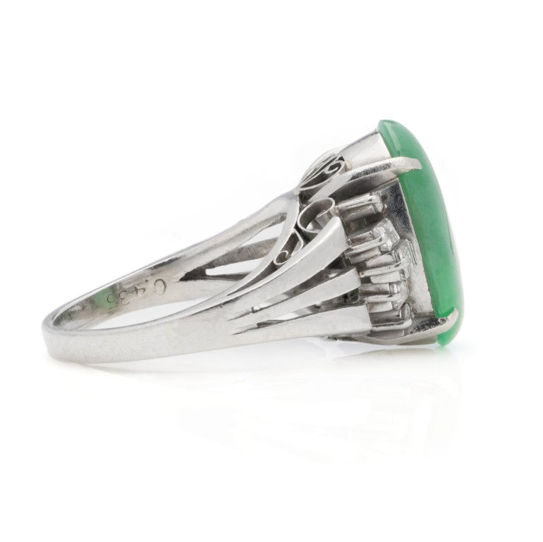 Vintage GIA Certified Grade A 4.77ct Jadeite Jade and Diamond Ring in Platinum