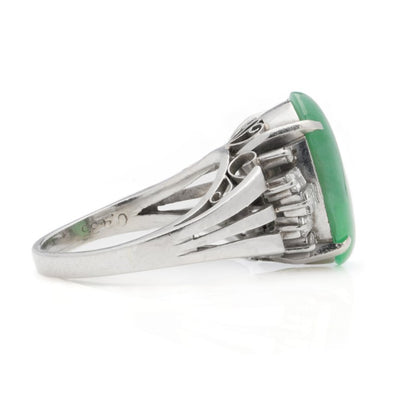 Vintage GIA Certified Grade A 4.77ct Jadeite Jade and Diamond Ring in Platinum