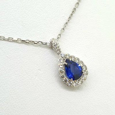 1.31ct Pear Cut Sapphire and Diamond Cluster Pendant