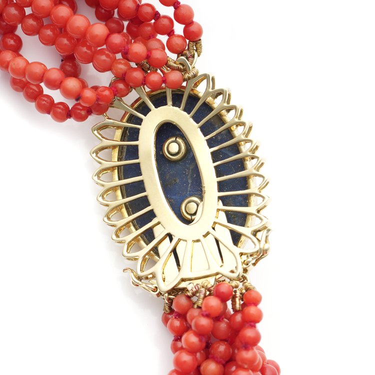 Art Deco Multi Strand Coral Bead Necklace with 18ct Yellow Gold Clasp