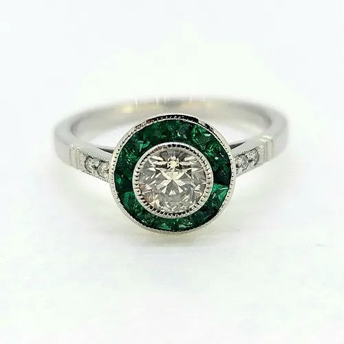 0.51ct Diamond and Emerald Target Cluster Engagement Ring