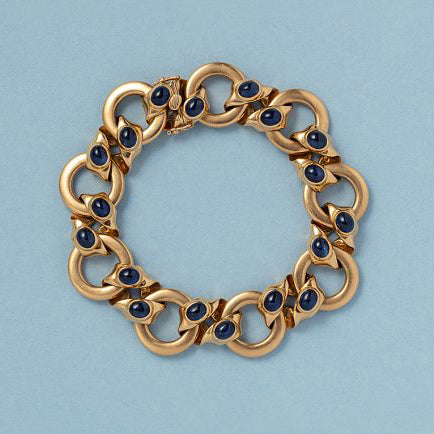 Vintage 18ct Yellow Gold Circular Link Bracelet with Sapphires