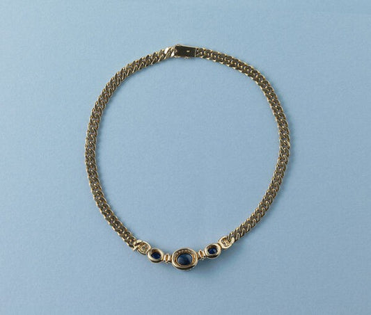 Vintage 18ct Gold Curb Chain Necklace with Sapphires and Diamonds