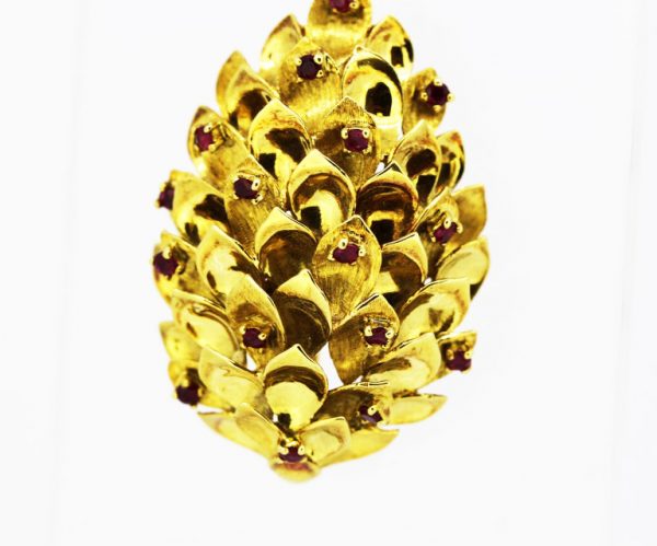 Tiffany and Co Cone Brooch, set with Rubies, 18ct Yellow Gold, c.1990's