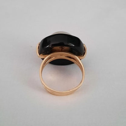 Vintage Mabe Pearl and Onyx Cocktail Dress Ring